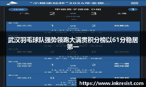 武汉羽毛球队强势领跑大满贯积分榜以61分稳居第一